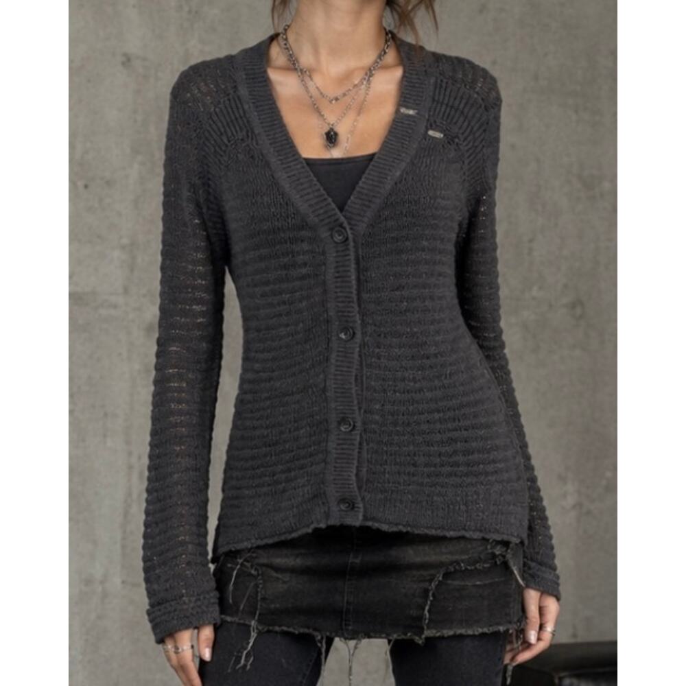Vintage Fox racing knit button up V Neck open knit sweater Y2K 2000s  retro S